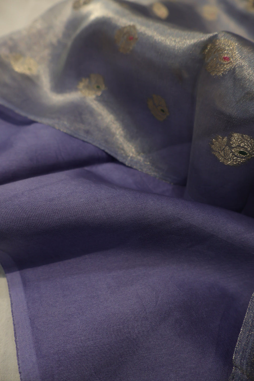 Lavender Blue Silver Banarasi Pure Tissue Silk Meenakari Woven Unstitched Suit Set With Pure Tissue Silk Woven Rangkat Dupatta The Banarasee Aura