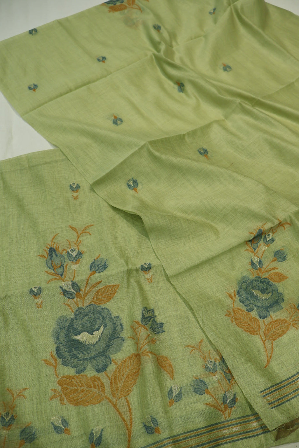 Green Banarasi Chanderi Silk Blend Jamdani Woven Unstitched Suit Set With Chanderi Woven Dupatta The Banarasee Aura