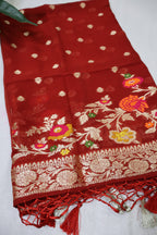 Red Banarasi Georgette Meenakri Woven Unstitched Suit Set With Georgette Meenakari Woven Dupatta The Banarasee Aura