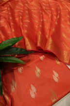 Orange Reddish Cotton Silk Meenakari Woven Unstitched Banarasi Suit Set The Banarasee Aura
