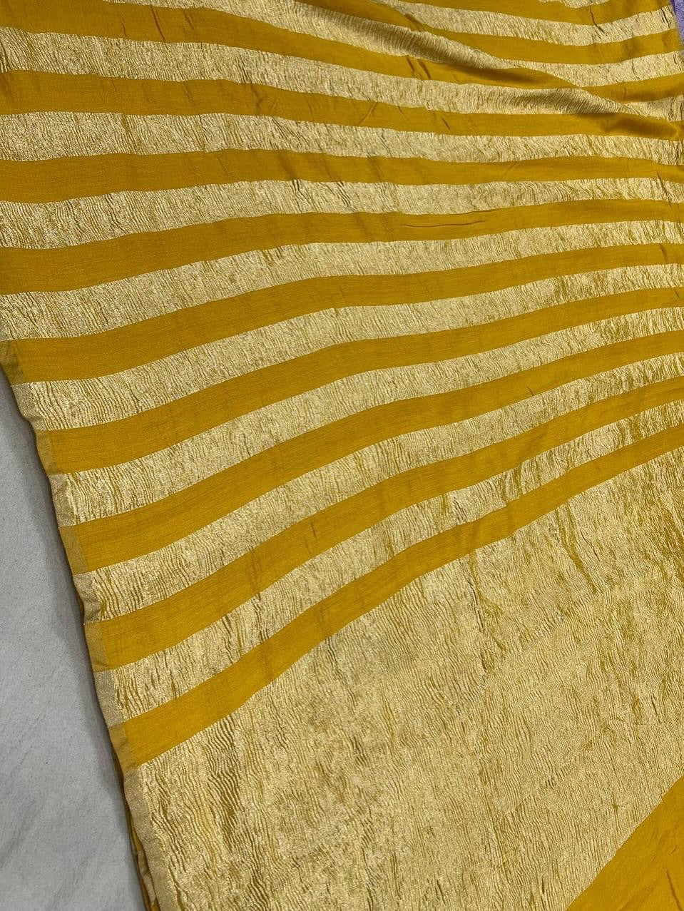 Yellow Pure Moonga Tissue Banarasi Saree With Crushed Tissue Blouse The Banarasee Aura