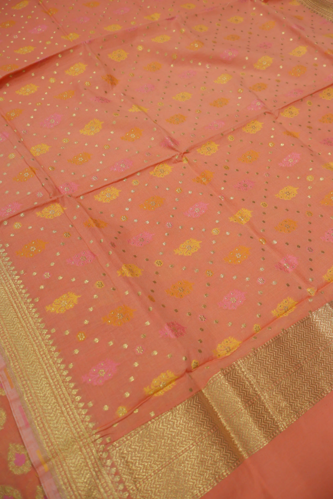 Peach Banarasi Chanderi Silk Blend  Woven Unstitched Suit Set With Chanderi Woven Dupatta The Banarasee Aura