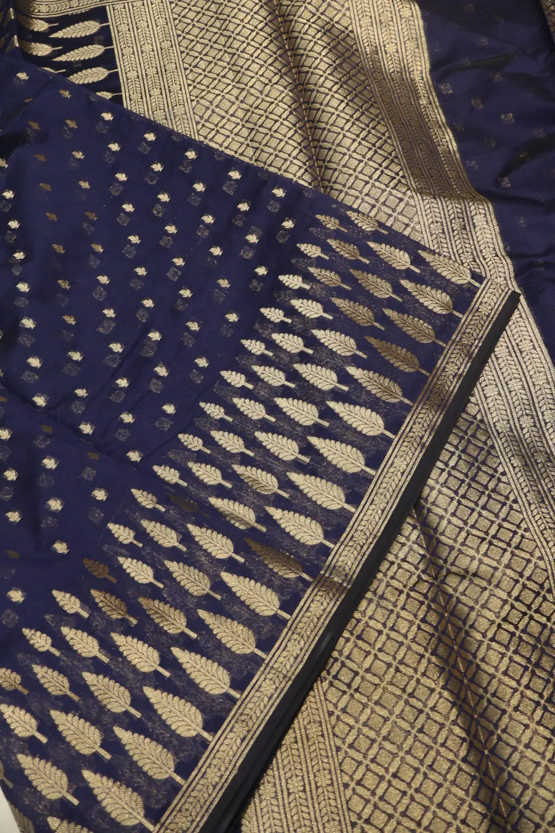 Navy Blue Chanderi Silk Banarasi Zari Weaved Saree With Blouse The Banarasee Aura