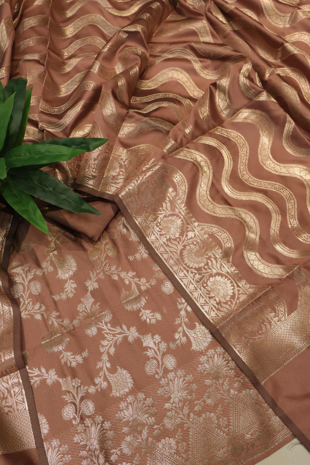 Copper Brown Katan Silk Woven Unstitched Banarasi Suit Set The Banarasee Aura
