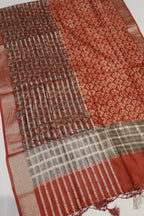 Red Banarasi Pure Chanderi Silk Hand Blocked and Woven Unstitched Suit Set With Pure Chanderi Silk Hand Blocked Woven Dupatta The Banarasee Aura