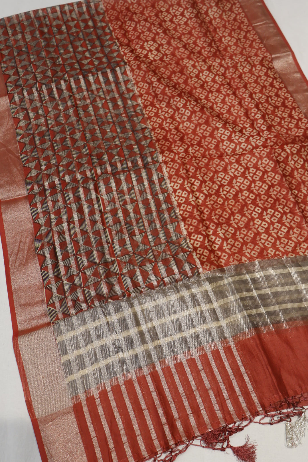 Red Banarasi Pure Chanderi Silk Hand Blocked and Woven Unstitched Suit Set With Pure Chanderi Silk Hand Blocked Woven Dupatta The Banarasee Aura