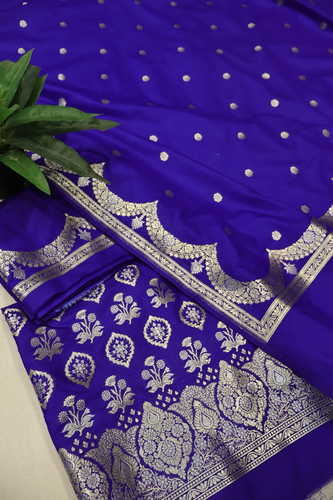Royal Blue Katan Silk Sona Roopa Woven Unstitched Banarasi Suit Set