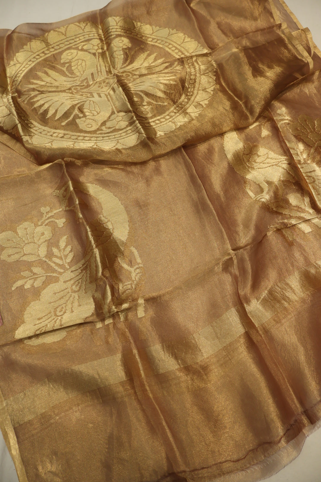Brown Gold Banarasi Pure Tissue Silk Sona Roopa Kadhwa Woven Unstitched Suit Set With Pure Tissue Silk Kadhwa Woven Dupatta The Banarasee Aura
