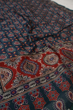 Dark Teal Blue Pure Chanderi Silk Woven Unstitched Suit Set With Pure Chanderi Silk Digital PrintedDupatta The Banarasee Aura