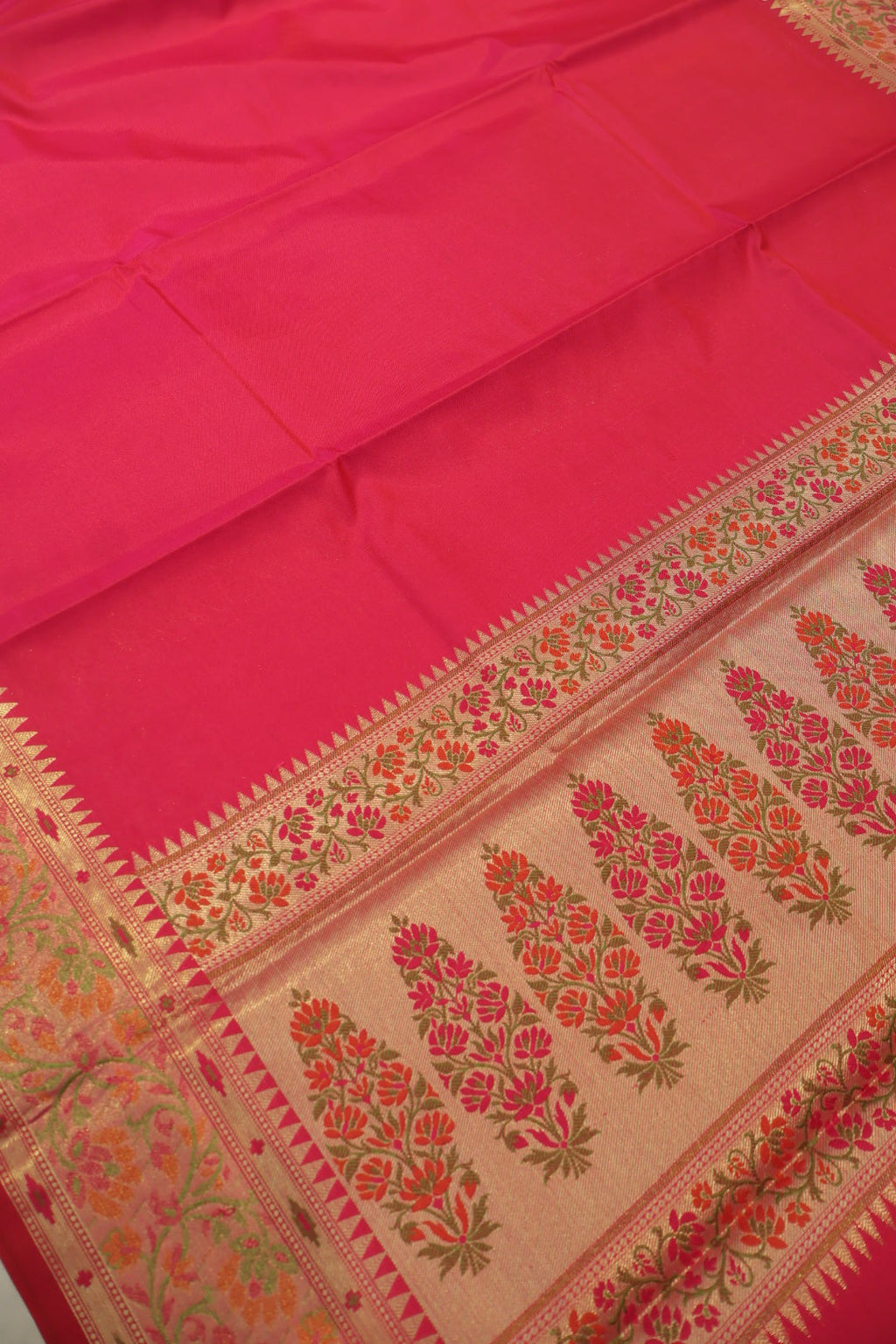 Fuchsia Pink Banarasi Katan Silk Golden Zari with Tilfi Meenakari Weaved Saree With Blouse The Banarasee Aura