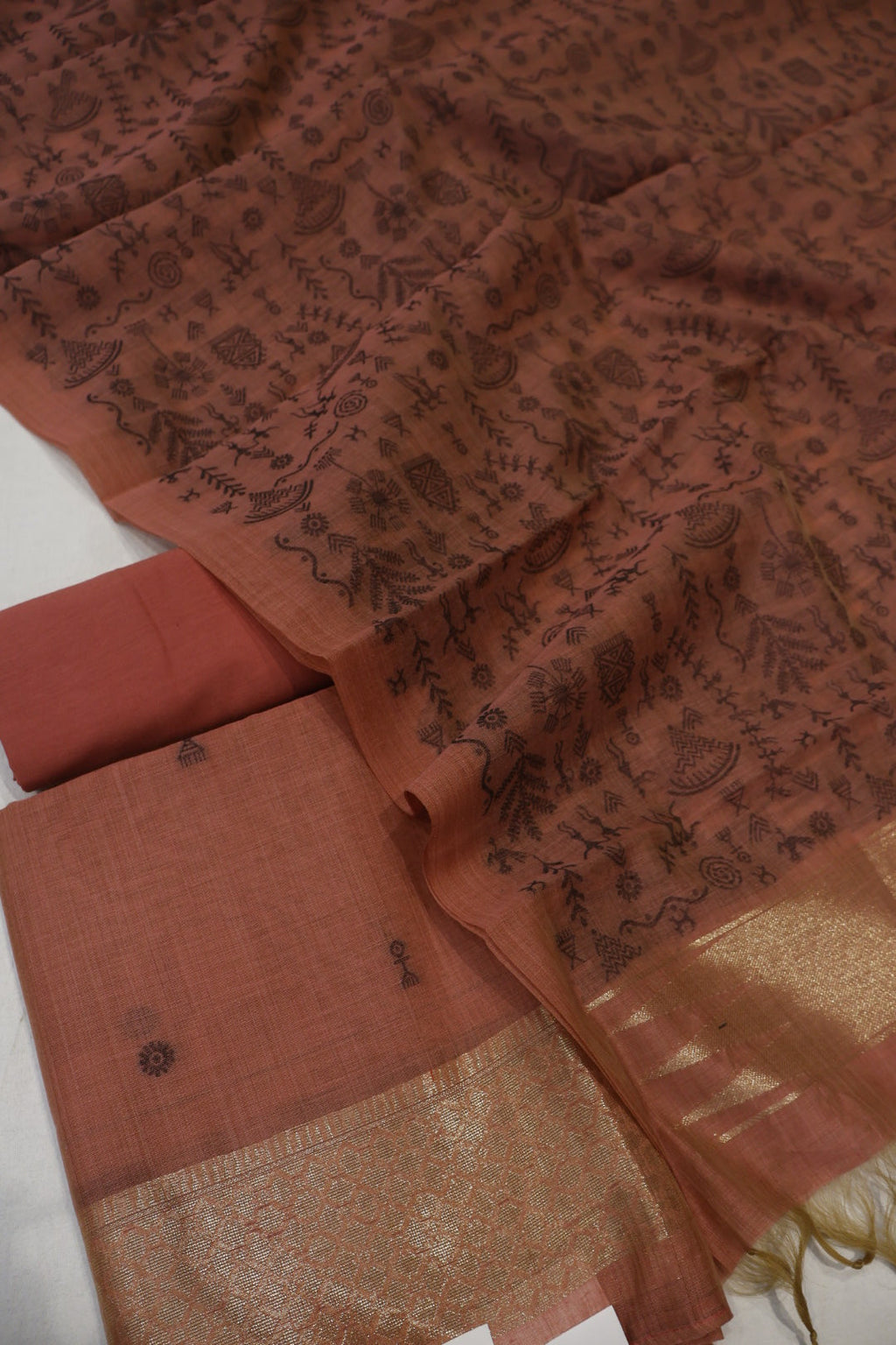 Orange Rust Banarasi Chanderi Silk Blend Jamdani Woven Unstitched Suit Set With Chanderi Woven Dupatta The Banarasee Aura