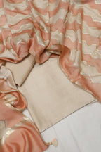 Beige Banarasi Pure Chiniya Silk Kadhwa Woven Unstitched Suit Set With Pure Chiniya Silk Woven Rangkat Dupatta The Banarasee Aura