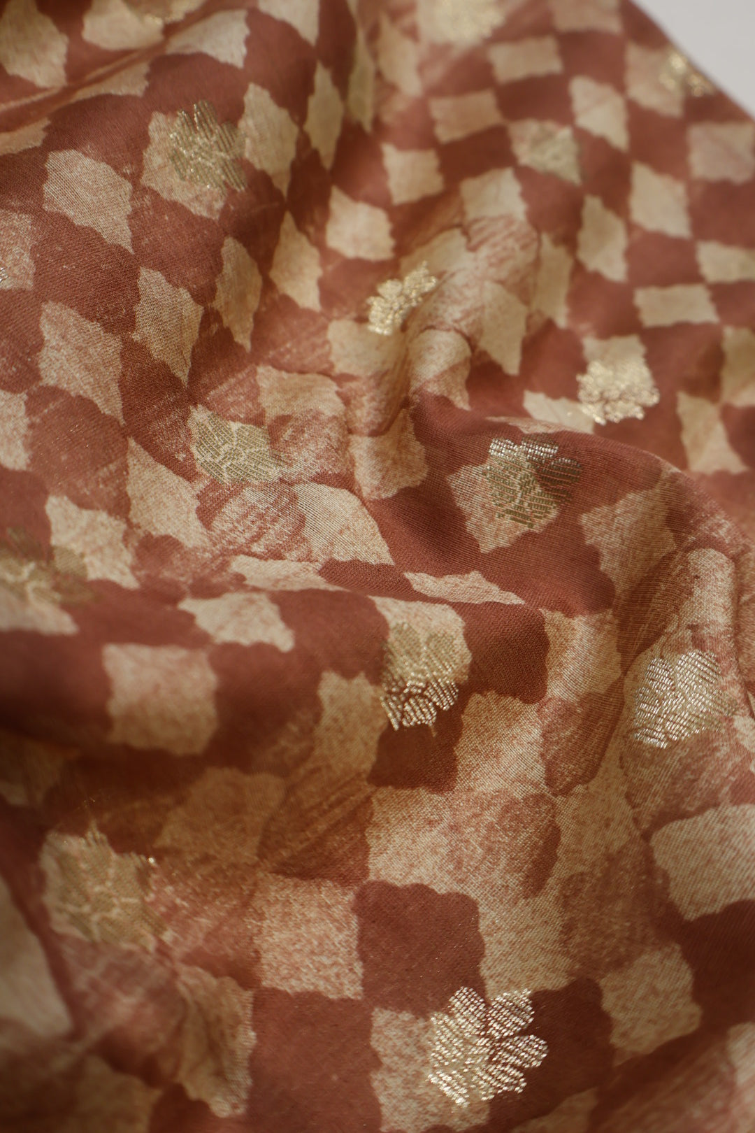 Rust Brown Banarasi Pure Chanderi Silk Hand Blocked and Woven Unstitched Suit Set With Pure Chanderi Silk Hand Blocked Woven Dupatta The Banarasee Aura