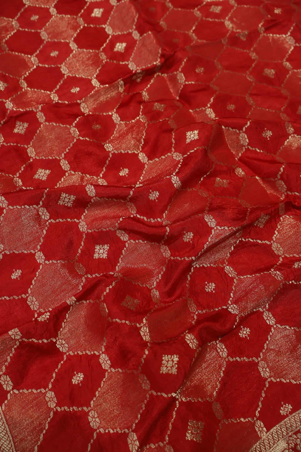 Red Chanderi Hand Embroidered Unstitched Suit Set With Dola Silk Woven Dupatta The Banarasee Aura