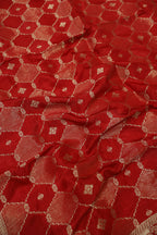 Red Chanderi Hand Embroidered Unstitched Suit Set With Dola Silk Woven Dupatta The Banarasee Aura