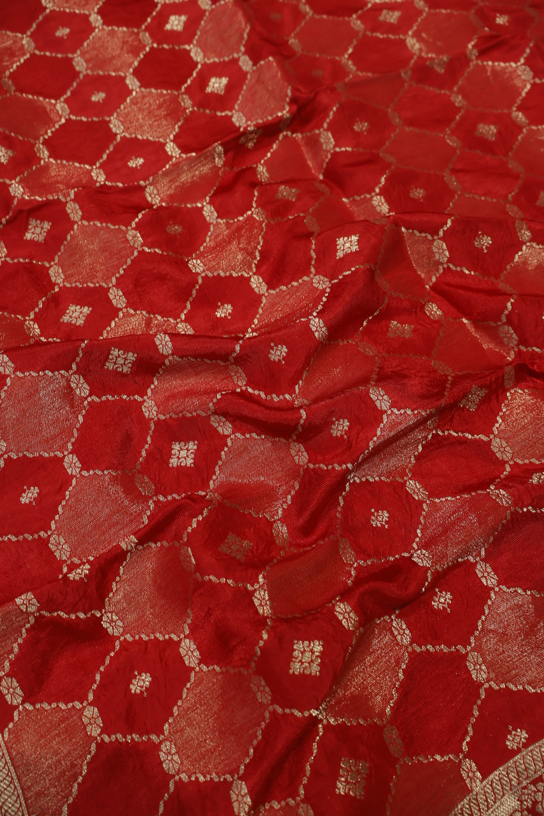 Red Chanderi Hand Embroidered Unstitched Suit Set With Dola Silk Woven Dupatta The Banarasee Aura