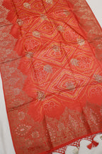 Cherry Red Banarasi Dola Silk Woven Unstitched Suit Set With Dola Silk Bandhani Printed Woven Dupatta The Banarasee Aura