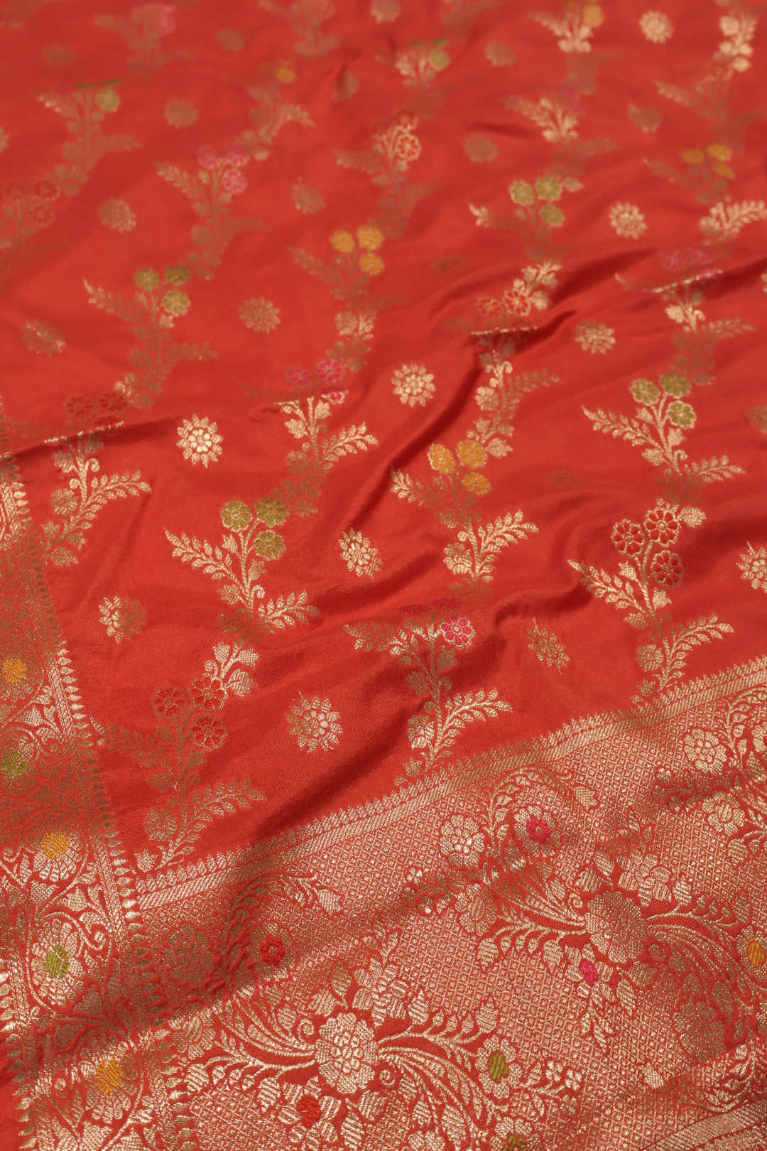 Red Satin Silk Tilfi Meenakari Woven Unstitched Banarasi Suit Set The Banarasee Aura