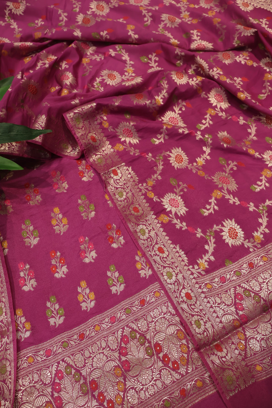 Magenta Satin Silk Tilfi Meenakari Woven Unstitched Banarasi Suit Set The Banarasee Aura