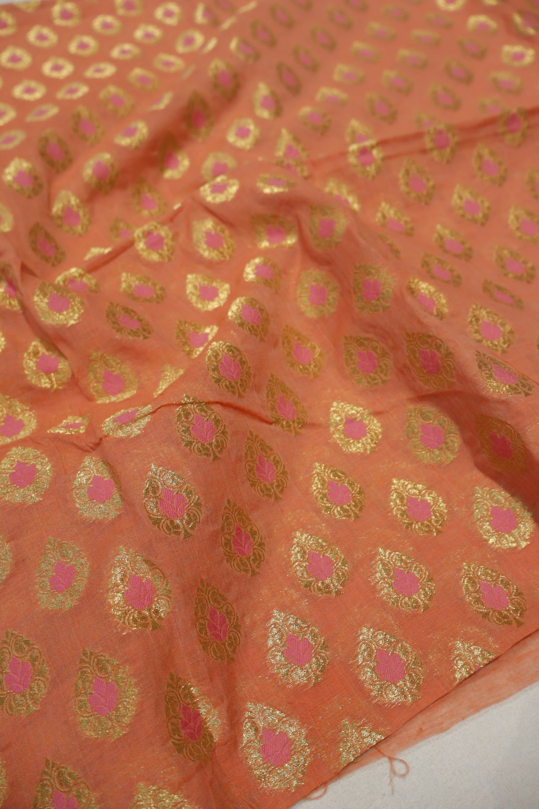 Peach Banarasi Chanderi Silk Blend  Woven Unstitched Suit Set With Chanderi Woven Dupatta The Banarasee Aura
