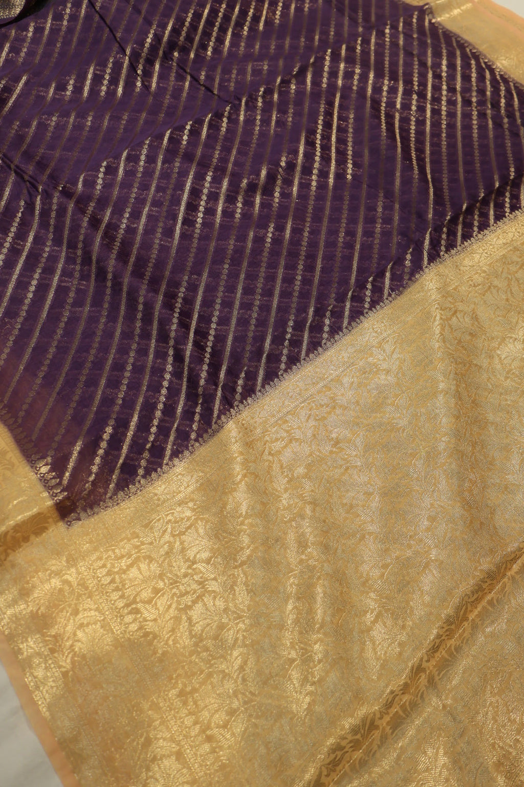 Purple Pure Mal Chanderi Banarasi Golden Zari Weaved Saree With Blouse The Banarasee Aura