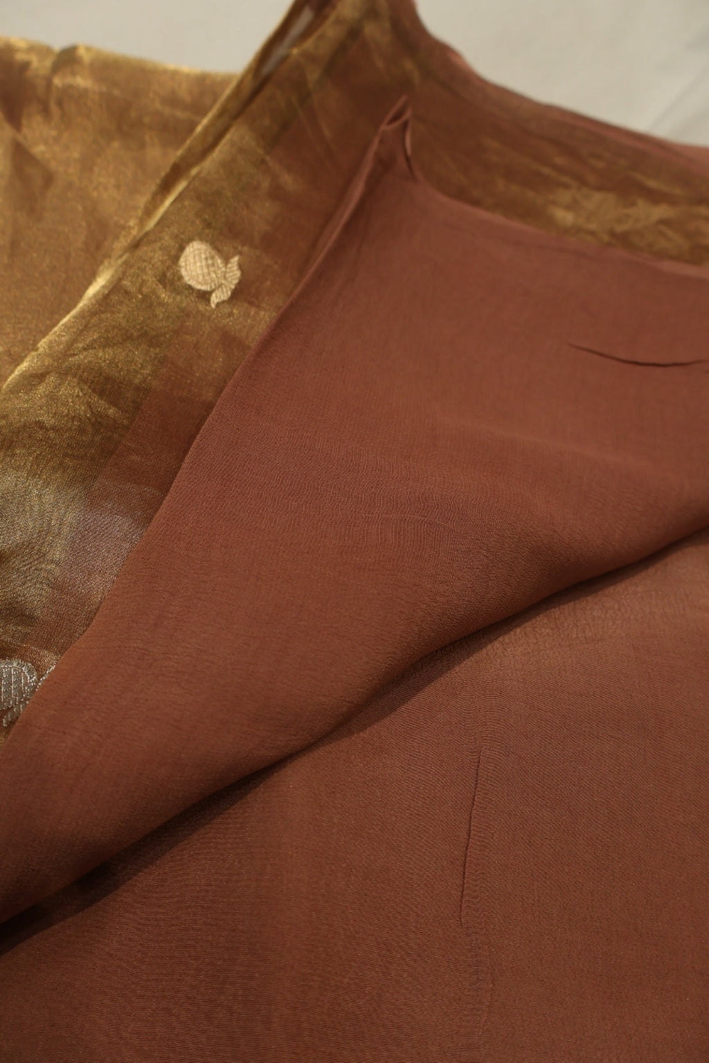 Brown Gold Banarasi Pure Tissue Silk Sona Roopa Kadhwa Woven Unstitched Suit Set With Pure Tissue Silk Kadhwa Woven Dupatta The Banarasee Aura