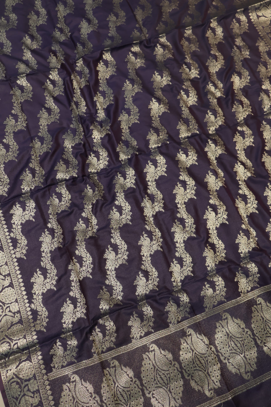 Royal Purple Katan Silk Shikargah Woven Unstitched Banarasi Suit Set The Banarasee Aura