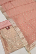 Peach Tissue Silk Hand Embroidered and Woven Unstitched Suit Set With Tissue Silk Woven Dupatta The Banarasee Aura