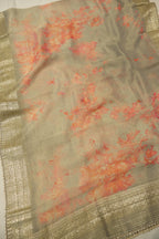 Grey Tissue Silk Hand Embroidered Banarasi Unstitched Suit Set with Tissue Silk Printed Dupatta The Banarasee Aura