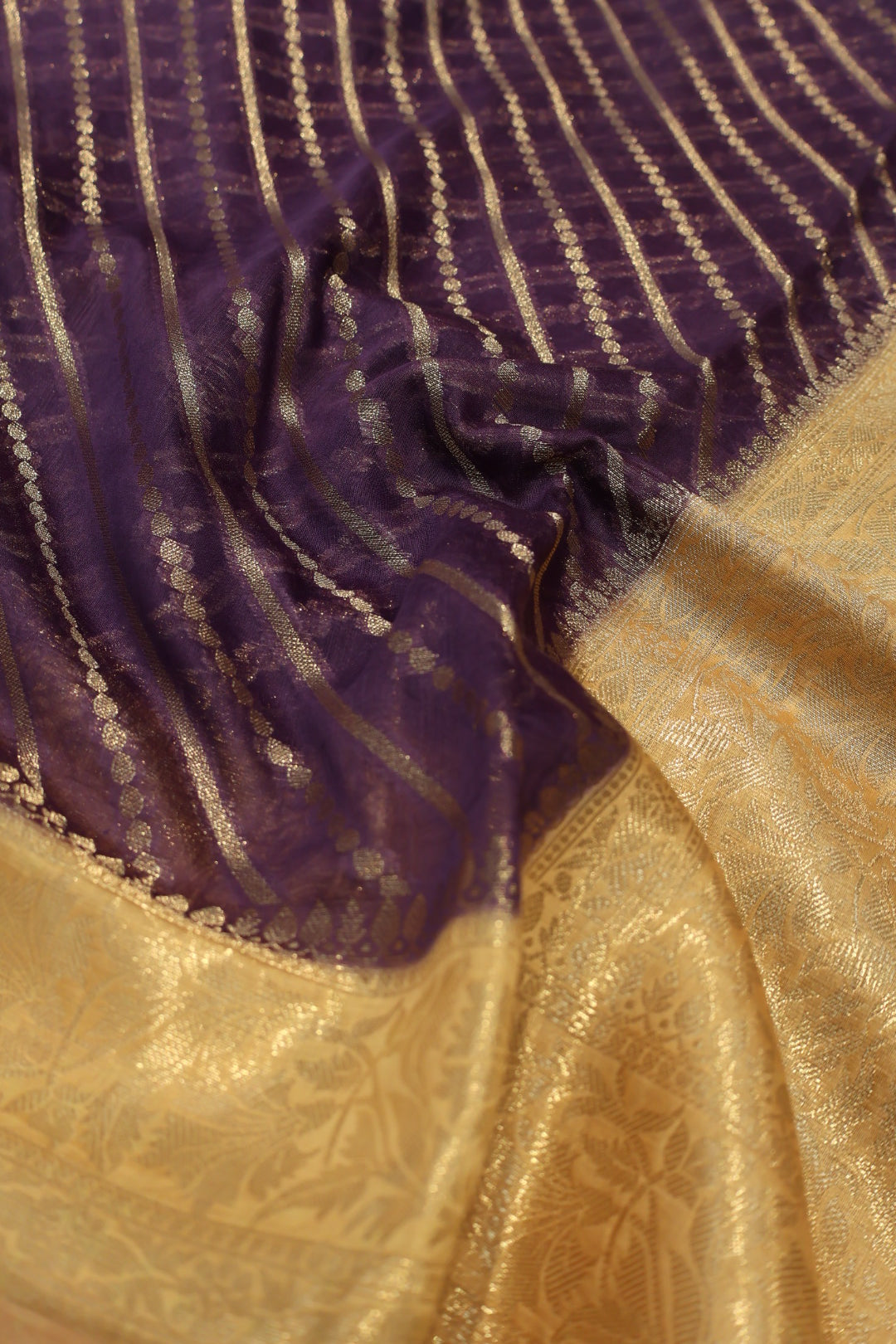 Purple Pure Mal Chanderi Banarasi Golden Zari Weaved Saree With Blouse The Banarasee Aura