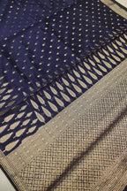 Navy Blue Chanderi Silk Banarasi Zari Weaved Saree With Blouse The Banarasee Aura
