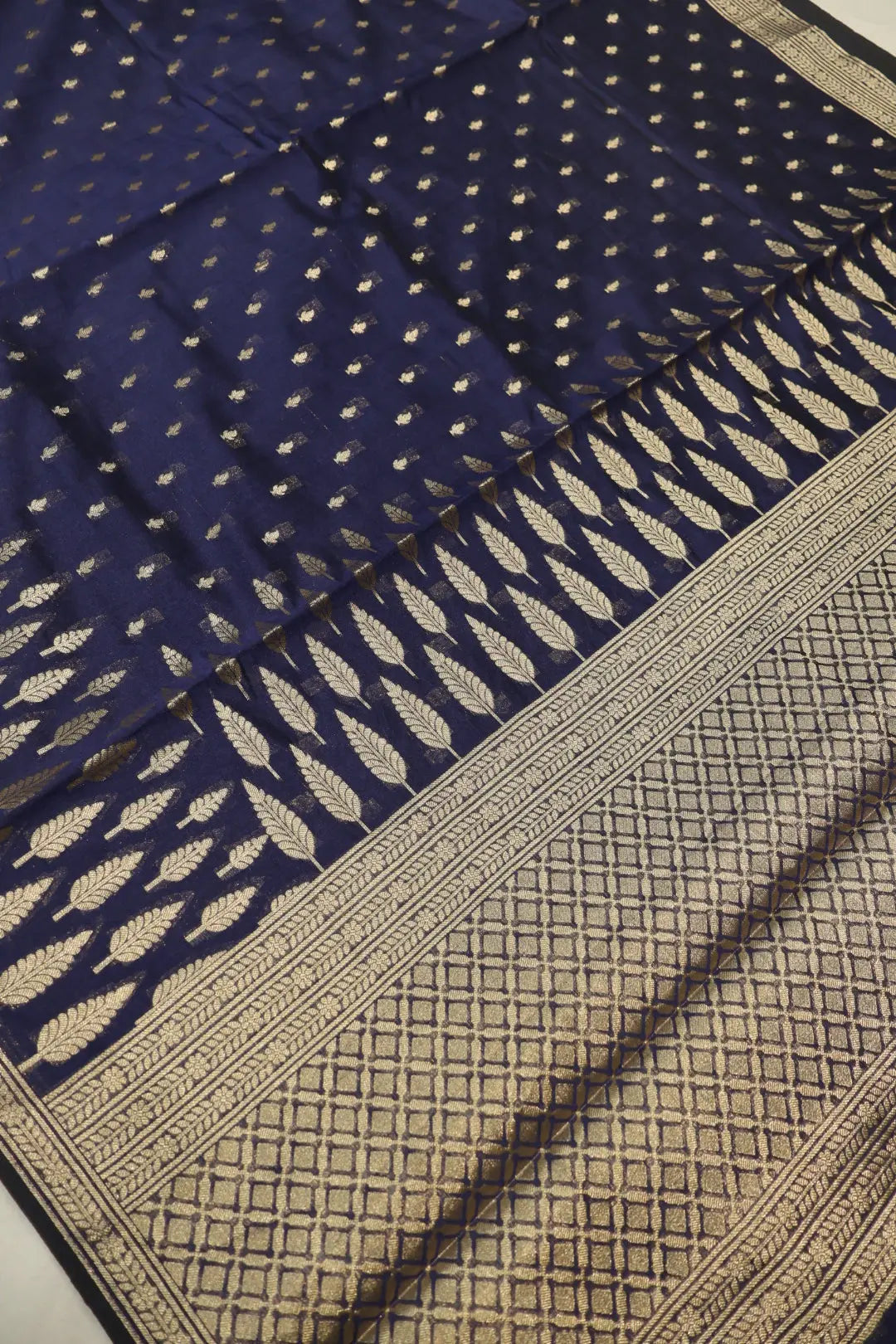 Navy Blue Chanderi Silk Banarasi Zari Weaved Saree With Blouse The Banarasee Aura