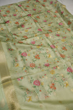 Mint Green Banarasi Silk Blend  Woven Unstitched Suit Set With Chanderi Woven Dupatta The Banarasee Aura