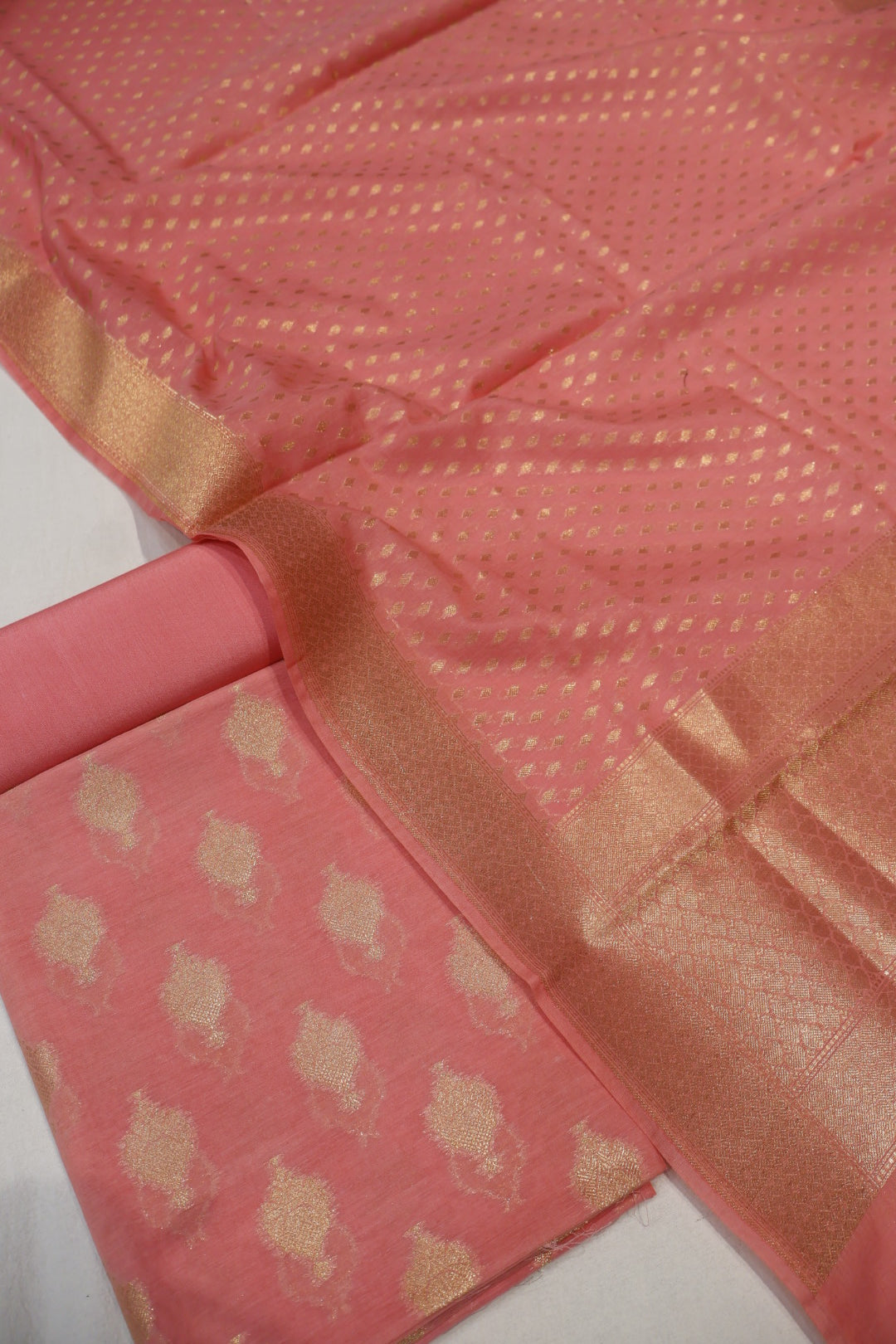 Pink Banarasi Chanderi Silk Blend  Woven Unstitched Suit Set With Chanderi Woven Dupatta The Banarasee Aura