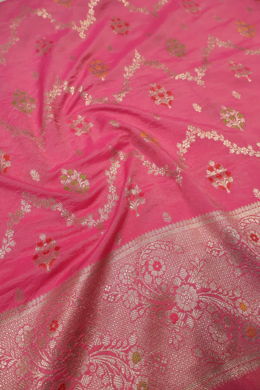 Pink Satin Silk Tilfi Meenakari Woven Unstitched Banarasi Suit Set The Banarasee Aura