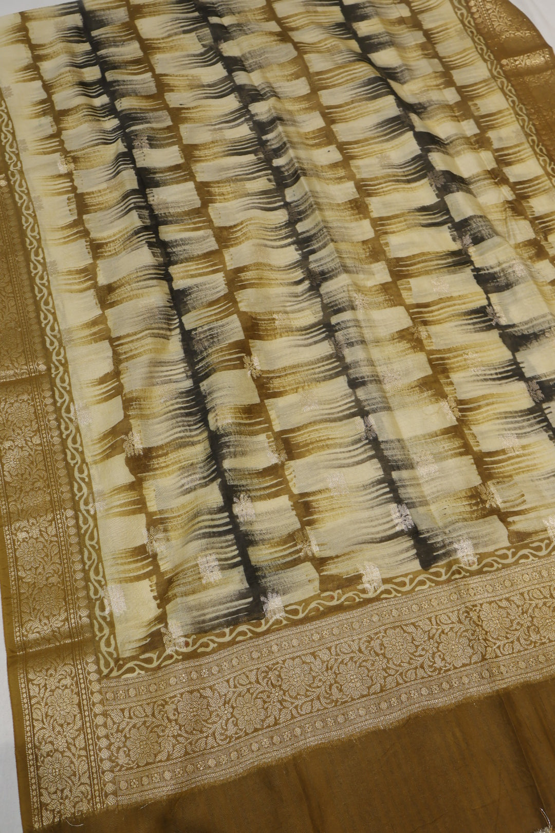 Mustard Olive Banarasi Pure Chanderi Silk Hand Blocked and Woven Unstitched Suit Set With Pure Chanderi Silk Hand Blocked Woven Dupatta The Banarasee Aura