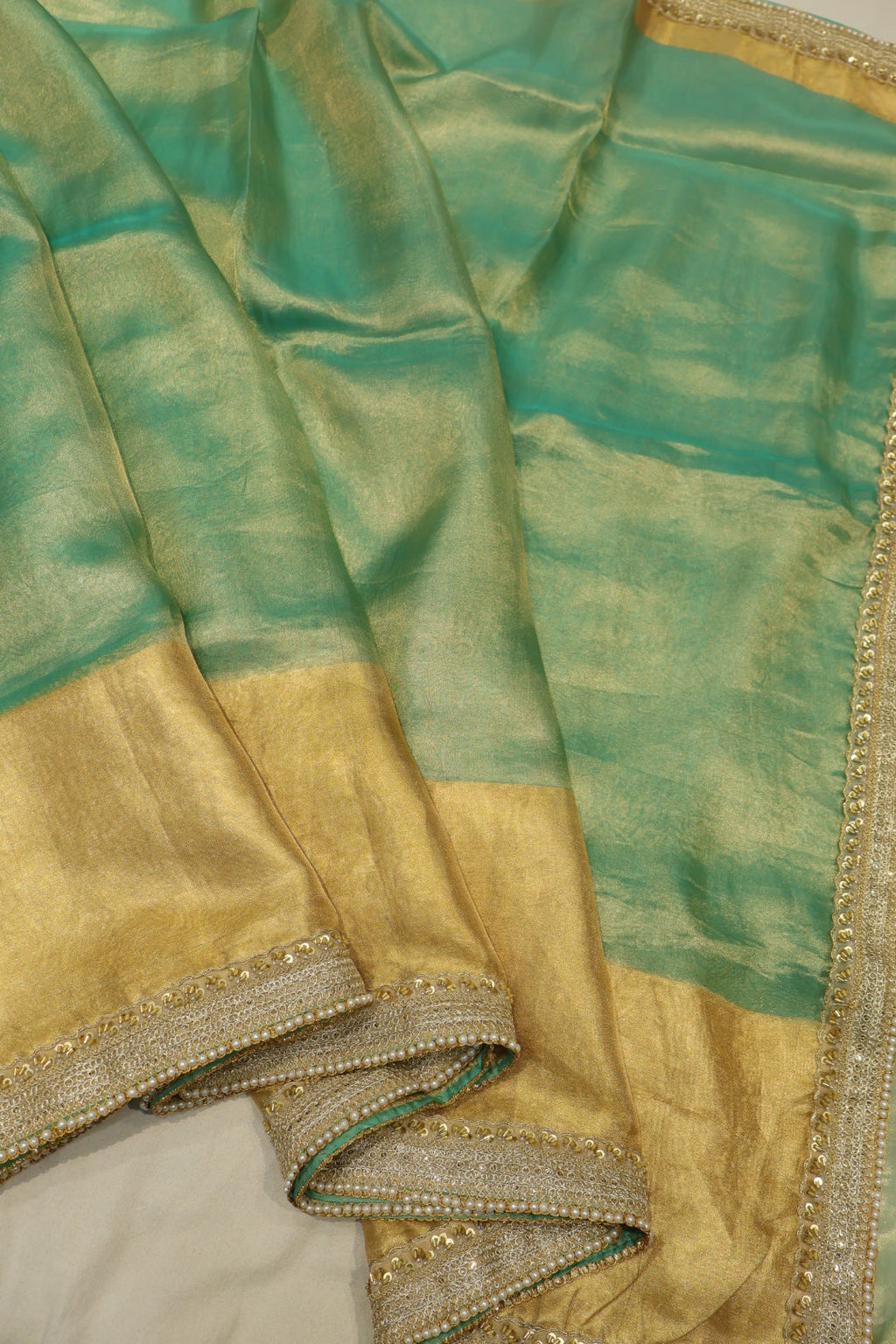Turquoise Blue Pure Banarasi Tissue Silk Saree With Pure Tissue Silk Blouse The Banarasee Aura