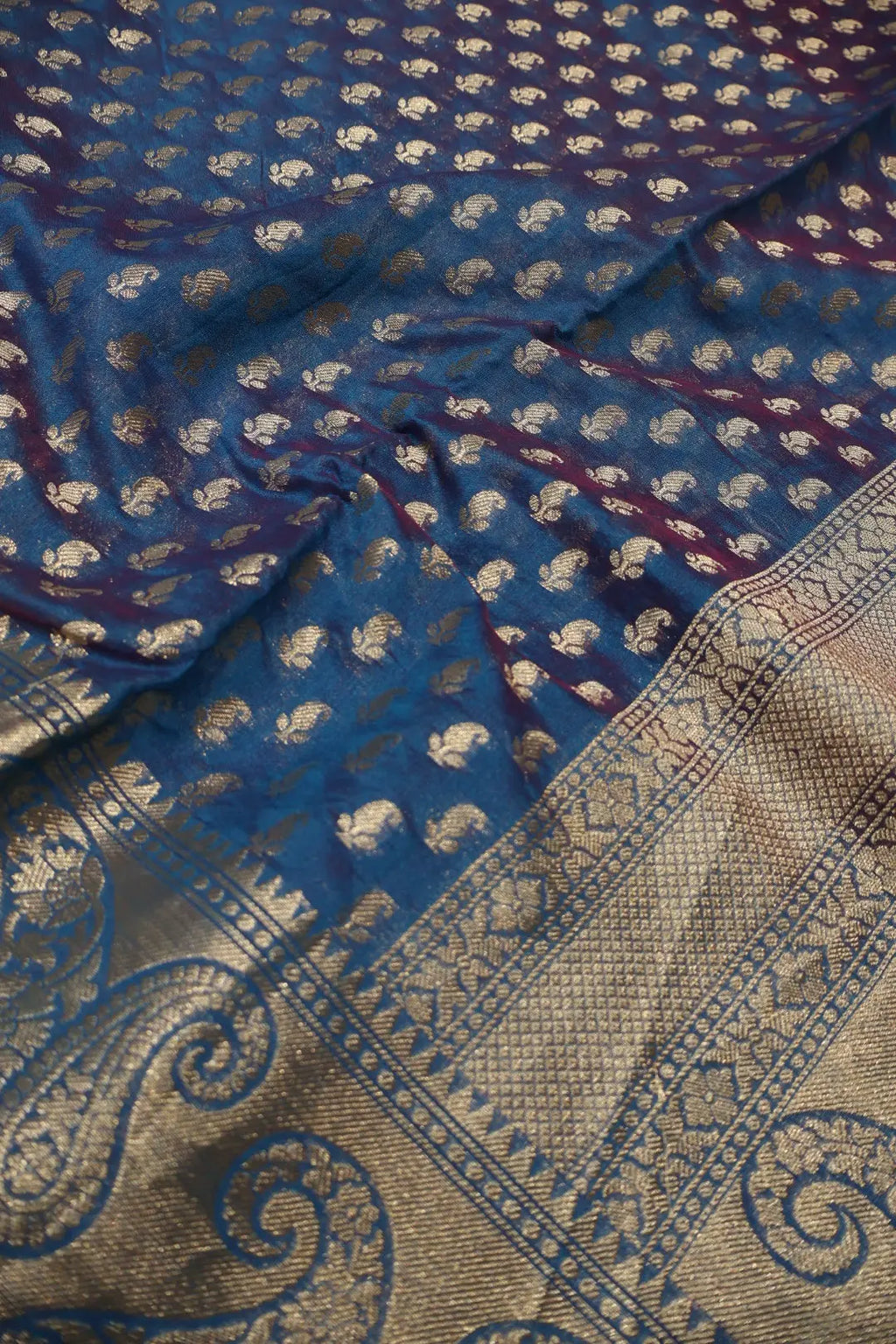 Royal Blue - Magenta Chanderi Silk Banarasi Zari Weaved Saree With Blouse The Banarasee Aura