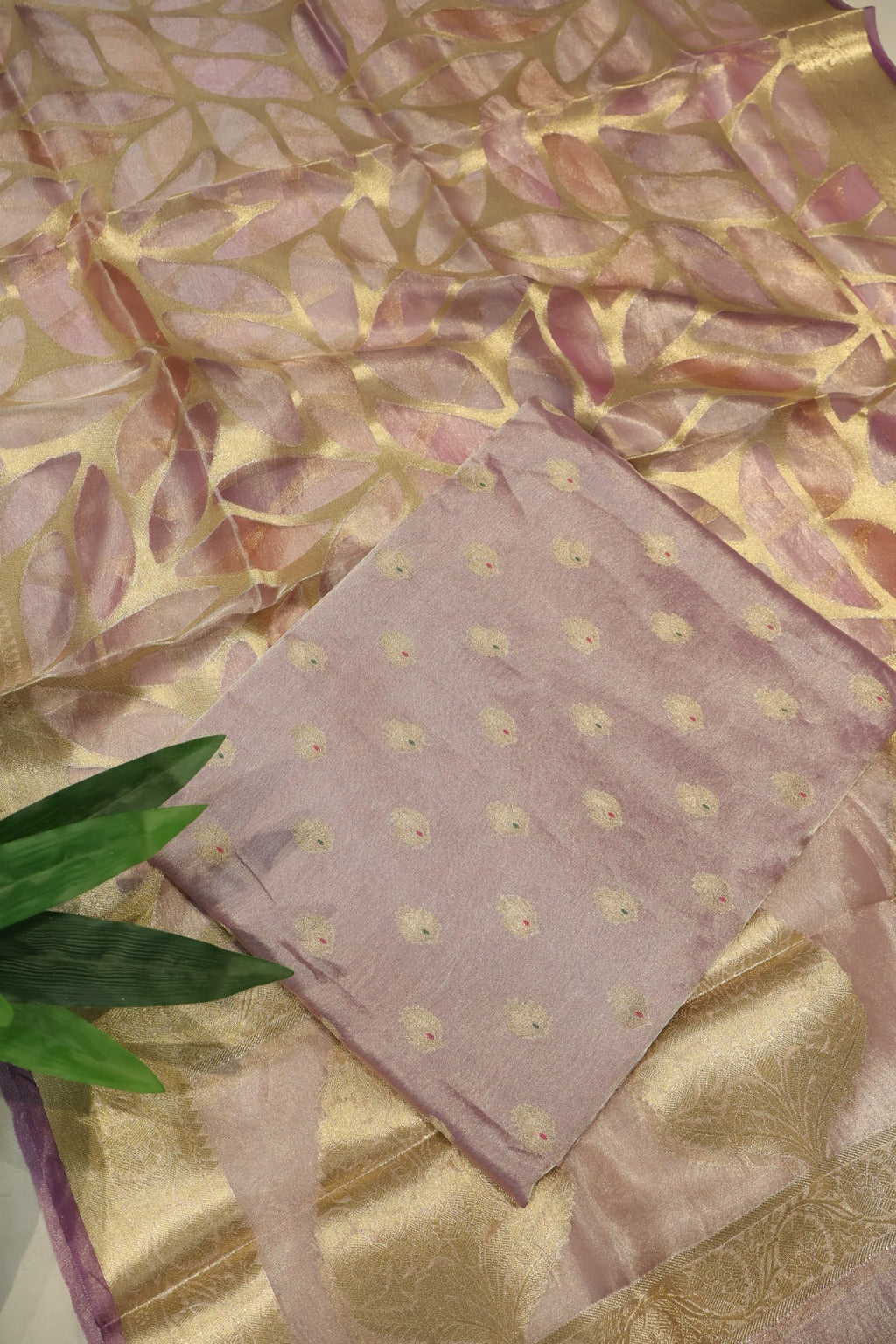 Onion Pink Silver Banarasi Pure Tissue Silk Meenakari Woven Unstitched Suit Set With Pure Tissue Silk Woven Rangkat Dupatta The Banarasee Aura