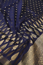 Navy Blue Chanderi Silk Banarasi Zari Weaved Saree With Blouse The Banarasee Aura