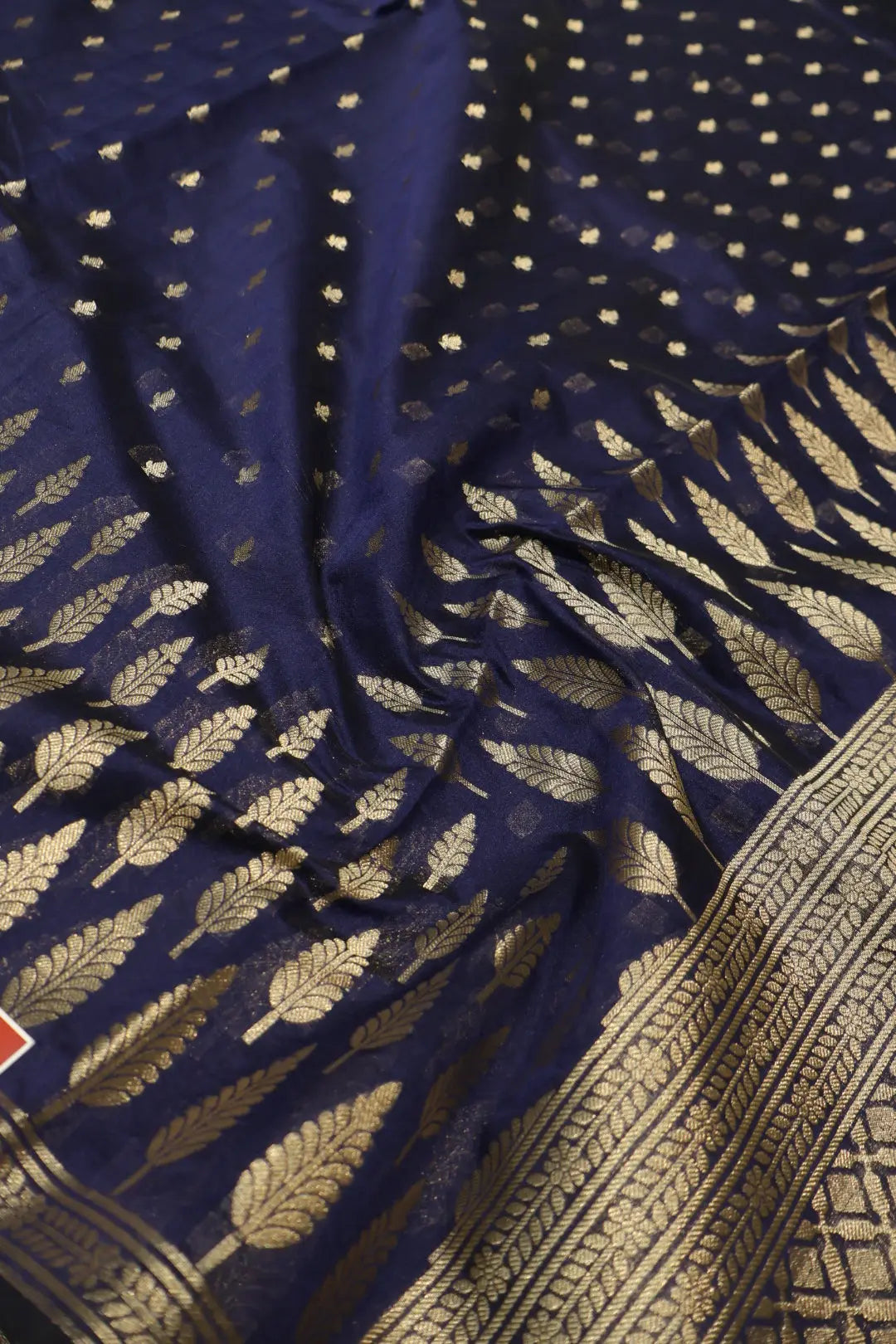 Navy Blue Chanderi Silk Banarasi Zari Weaved Saree With Blouse The Banarasee Aura