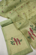Green Banarasi Chanderi Silk Blend Jamdani Woven Unstitched Suit Set With Chanderi Woven Dupatta The Banarasee Aura