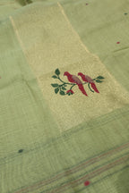 Green Banarasi Chanderi Silk Blend Jamdani Woven Unstitched Suit Set With Chanderi Woven Dupatta The Banarasee Aura
