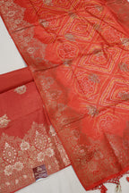 Cherry Red Banarasi Dola Silk Woven Unstitched Suit Set With Dola Silk Bandhani Printed Woven Dupatta The Banarasee Aura