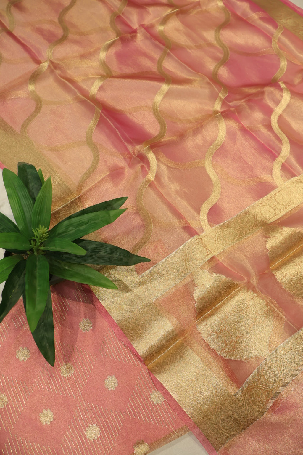 Pink Golden Banarasi Pure Tissue Silk Woven Unstitched Suit Set With Pure Tissue Silk Woven Rangkat Dupatta The Banarasee Aura