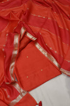 Red Orange Banarasi Pure Chiniya Silk Kadhwa Woven Unstitched Suit Set With Pure Chiniya Silk Woven Rangkat Dupatta The Banarasee Aura