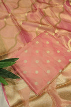 Pink Golden Banarasi Pure Tissue Silk Woven Unstitched Suit Set With Pure Tissue Silk Woven Rangkat Dupatta The Banarasee Aura