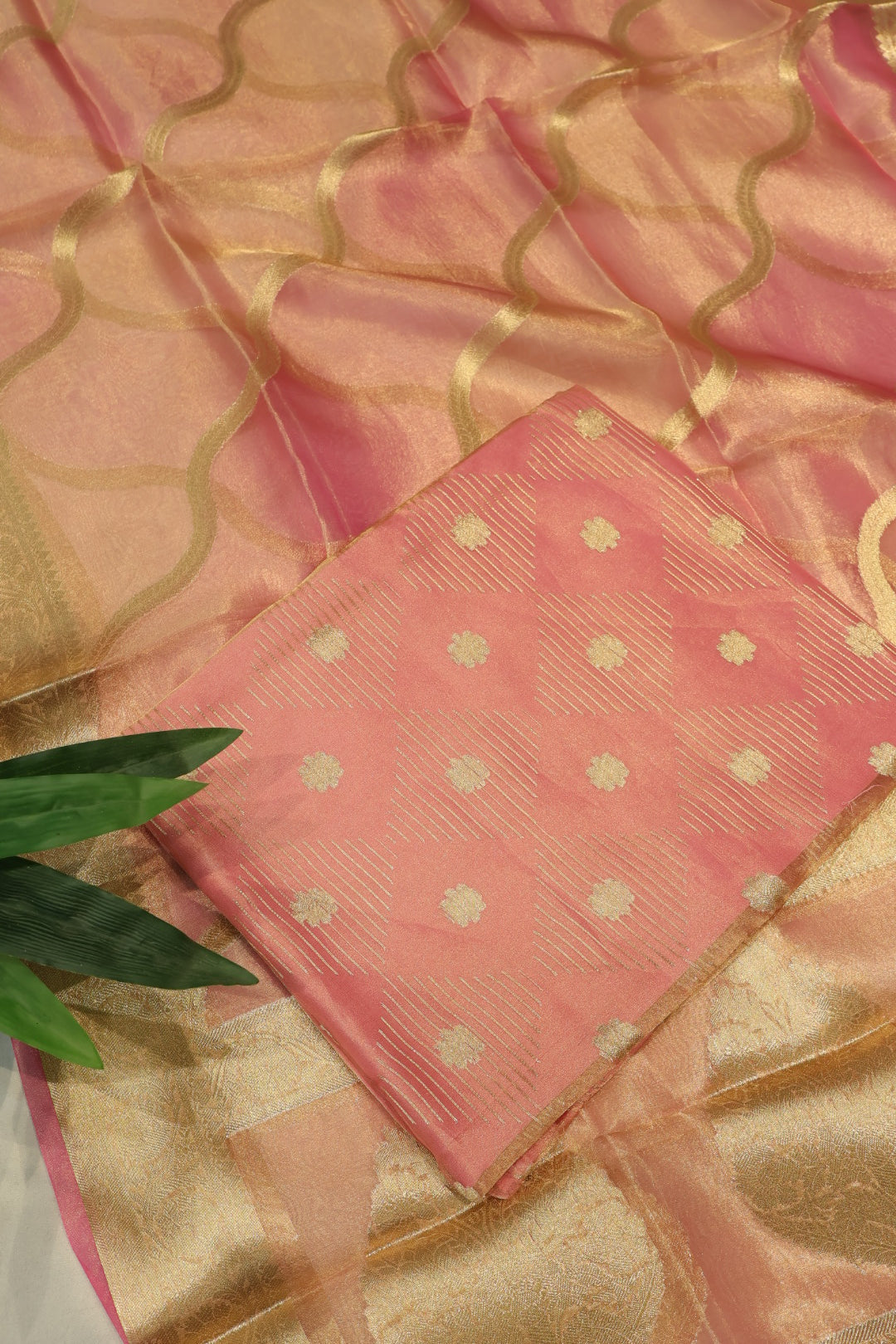 Pink Golden Banarasi Pure Tissue Silk Woven Unstitched Suit Set With Pure Tissue Silk Woven Rangkat Dupatta The Banarasee Aura