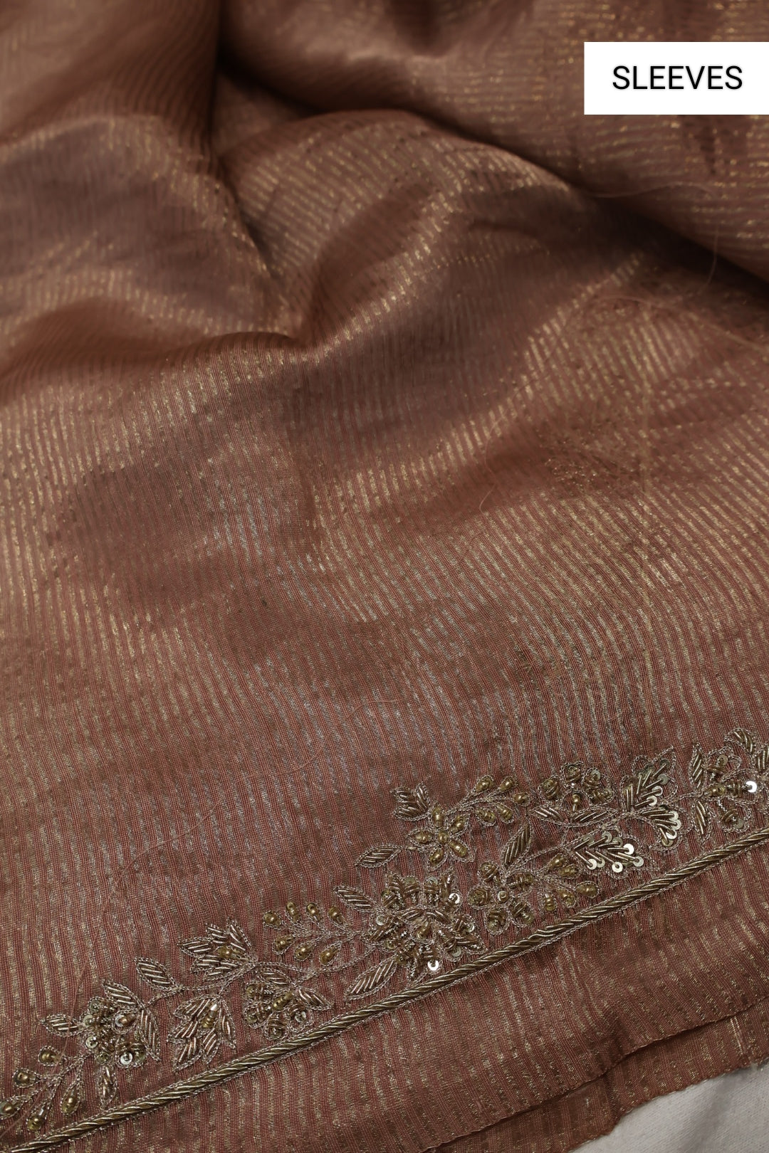 Rose Brown Banarasi Pure Tissue Stripes Hand Embroidered Unstitched Suit Set with Pure Organza Hand Embroidered Dupatta The Banarasee Aura