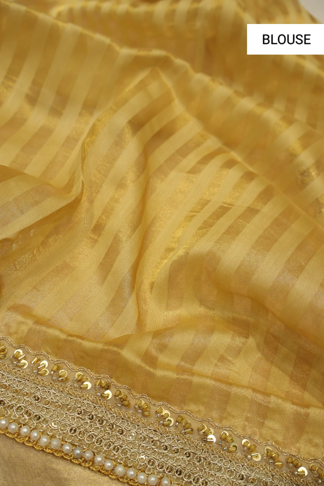 Beige Pure Banarasi Tissue Silk Saree With Pure Tissue Stripes Blouse The Banarasee Aura
